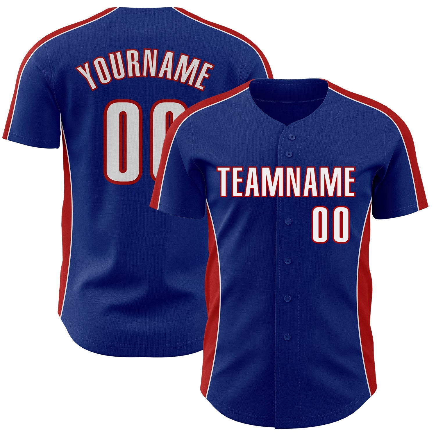 Custom Royal White-Red Classic Color Block Side Panel Stripe Authentic Baseball Jersey - Main View