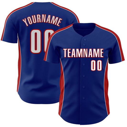 Custom Royal White-Red Classic Color Block Side Panel Stripe Authentic Baseball Jersey - Main View