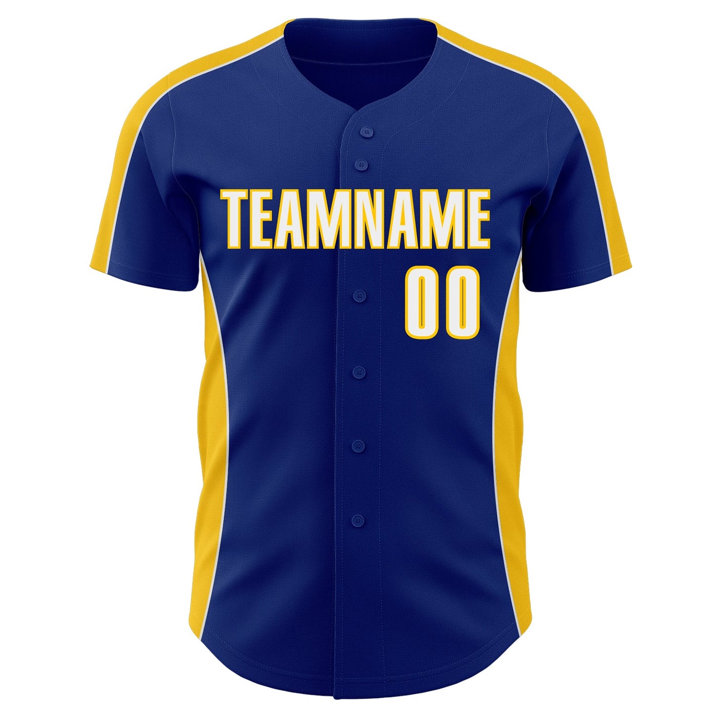 Custom Royal White-Yellow Classic Color Block Side Panel Stripe Authentic Baseball Jersey view 2