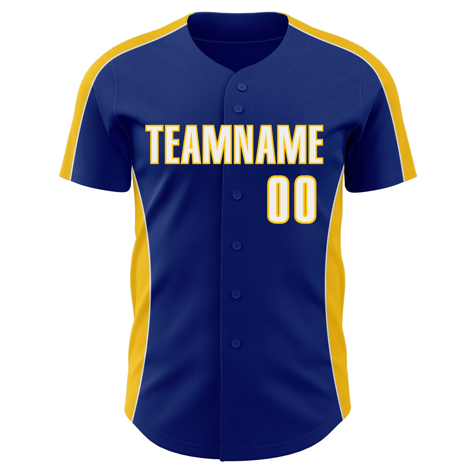 Custom Royal White-Yellow Classic Color Block Side Panel Stripe Authentic Baseball Jersey view 2
