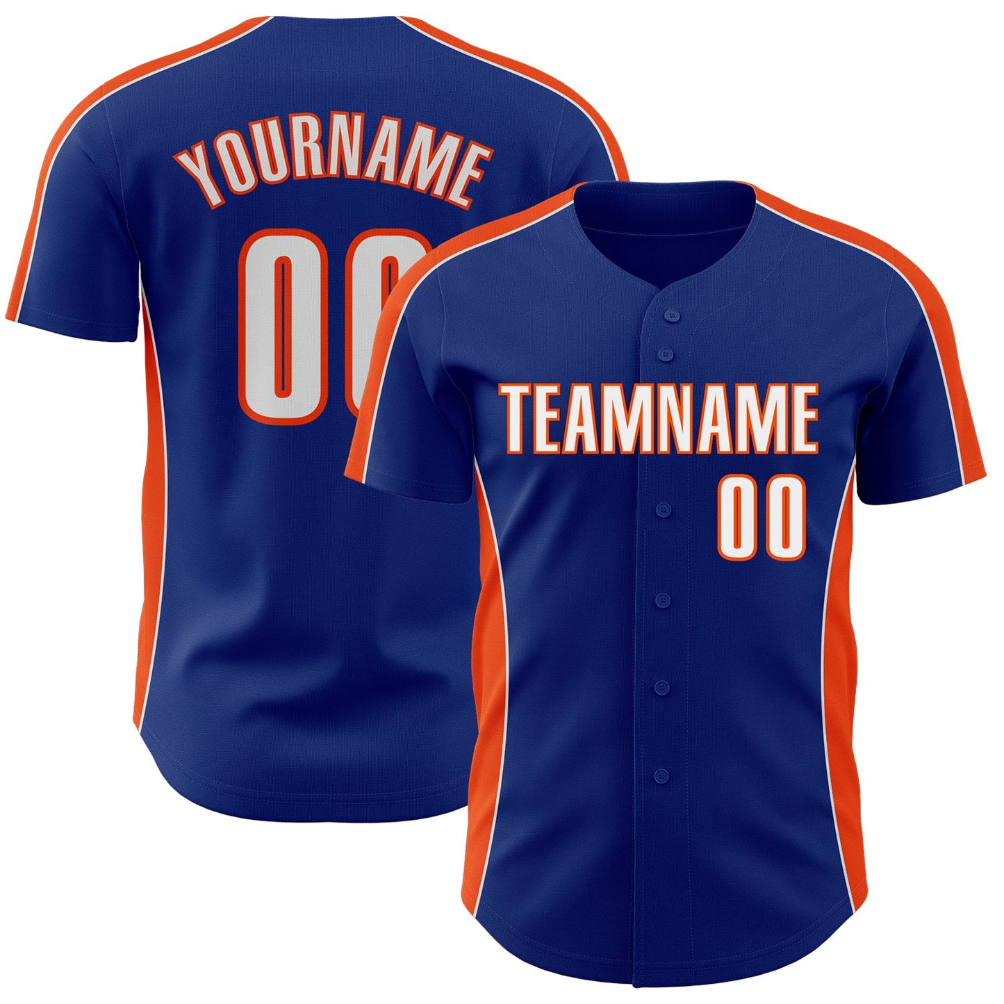 Custom Royal White-Orange Classic Color Block Side Panel Stripe Authentic Baseball Jersey - Main View