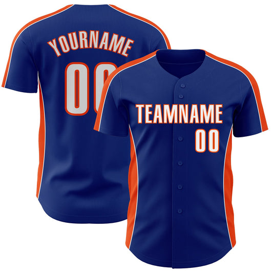 Custom Royal White-Orange Classic Color Block Side Panel Stripe Authentic Baseball Jersey - Main View