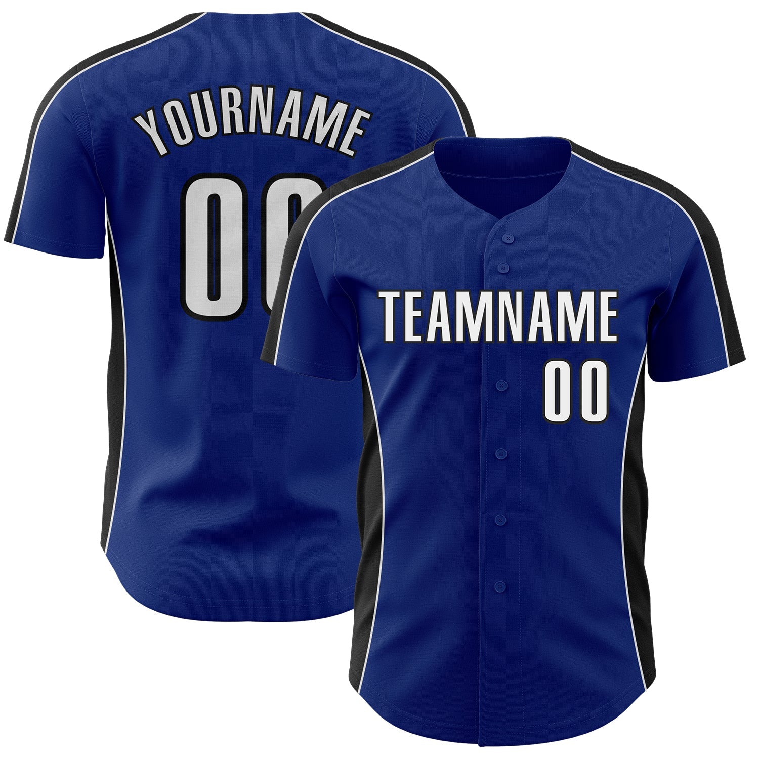 Custom Royal White-Black Classic Color Block Side Panel Stripe Authentic Baseball Jersey - Main View