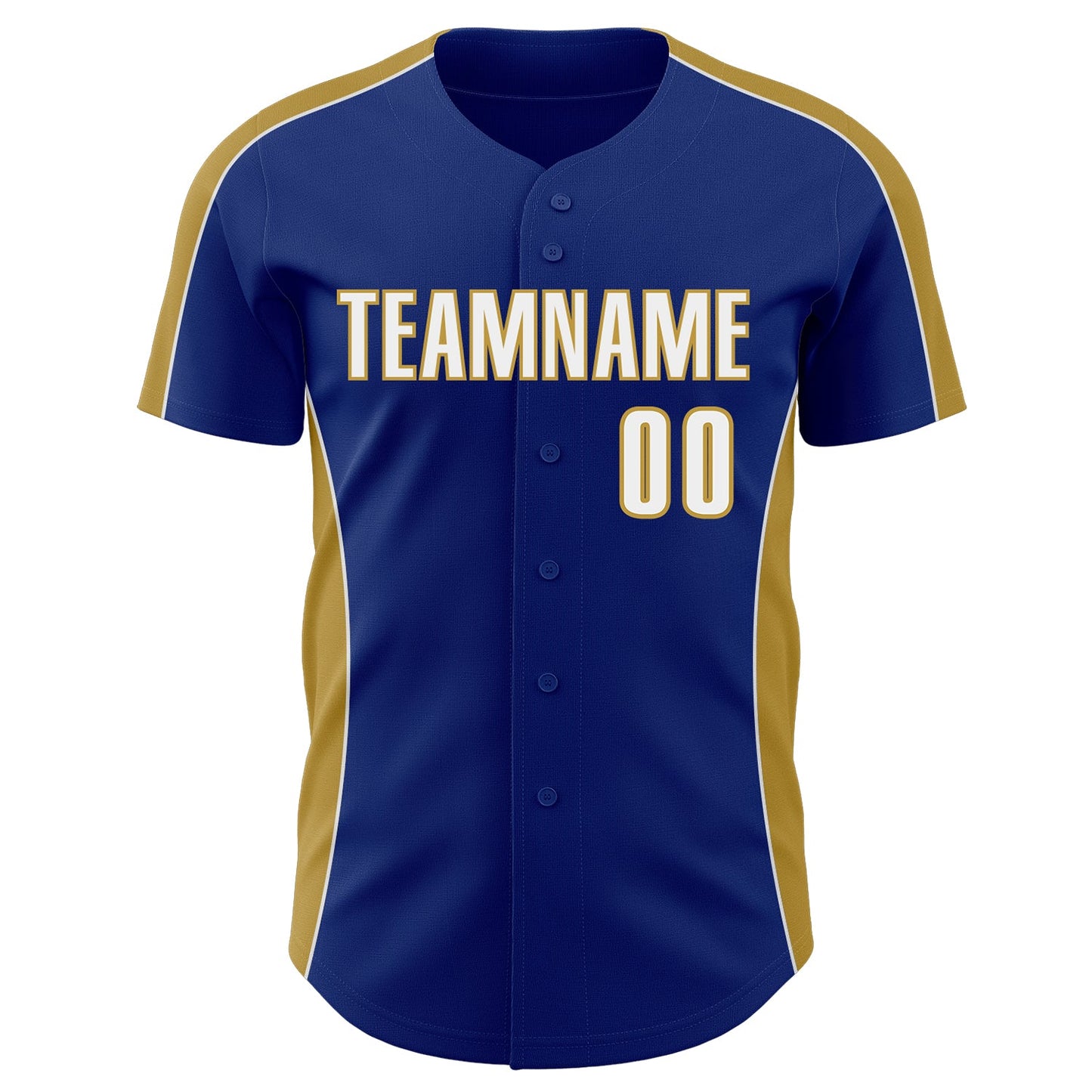 Custom Royal White-Old Gold Classic Color Block Side Panel Stripe Authentic Baseball Jersey view 2