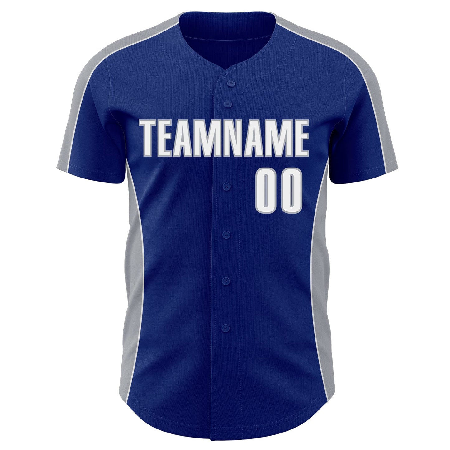 Custom Royal White-Gray Classic Color Block Side Panel Stripe Authentic Baseball Jersey view 2