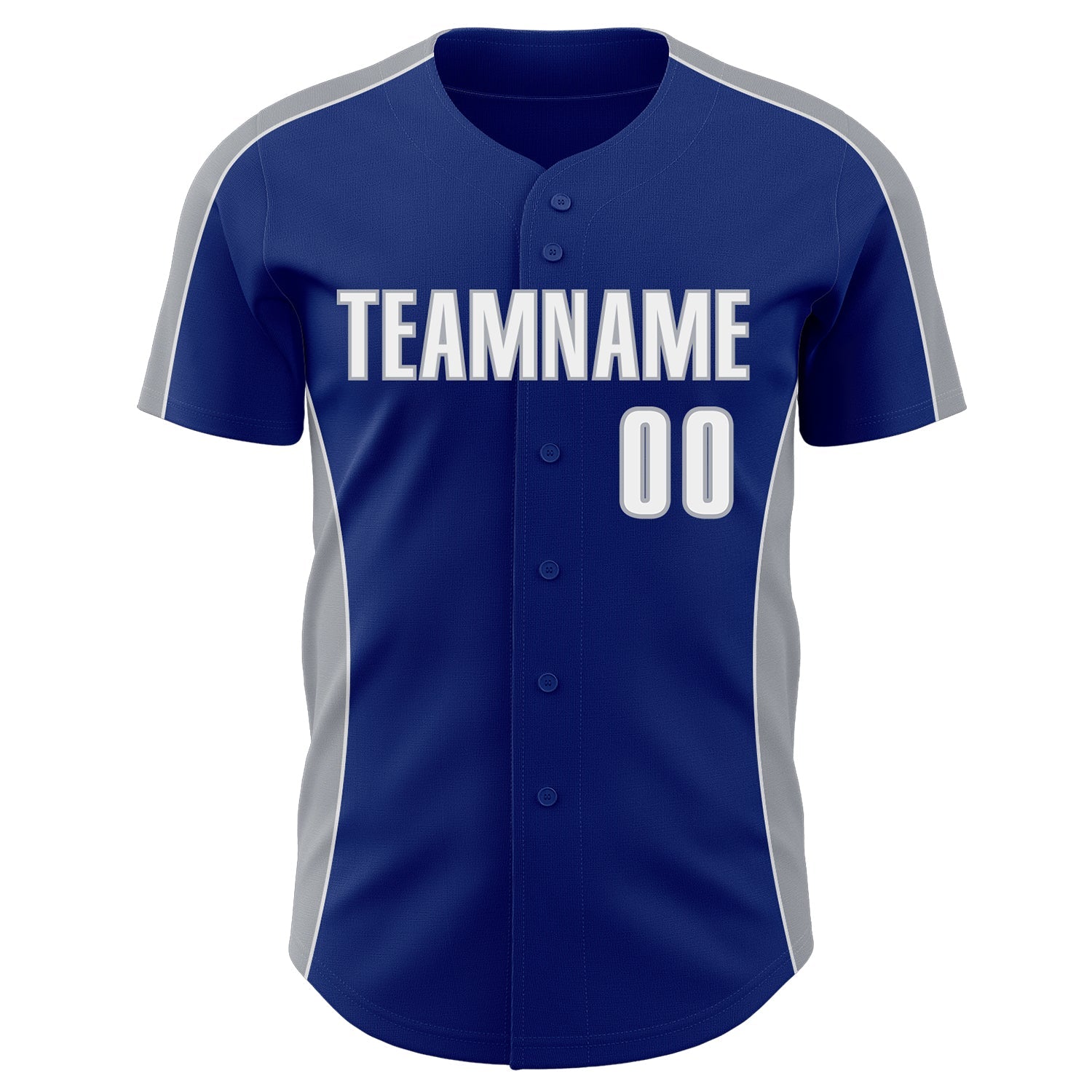 Custom Royal White-Gray Classic Color Block Side Panel Stripe Authentic Baseball Jersey view 2