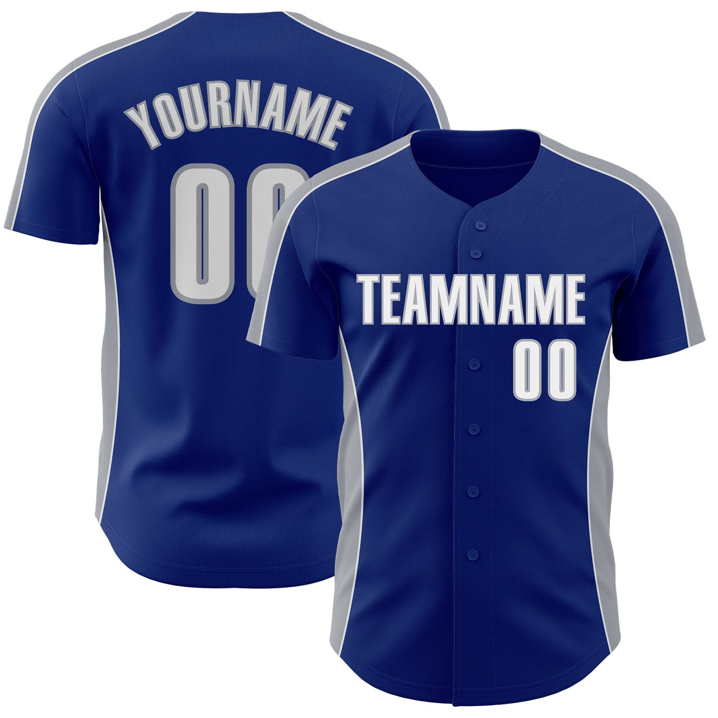 Custom Royal White-Gray Classic Color Block Side Panel Stripe Authentic Baseball Jersey - Main View