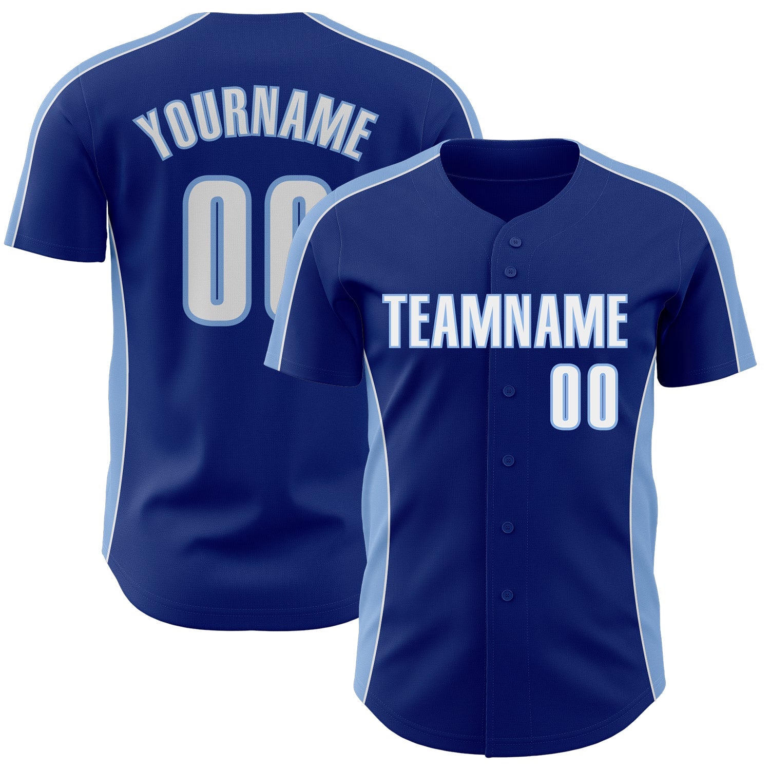 Custom Royal White-Light Blue Classic Color Block Side Panel Stripe Authentic Baseball Jersey - Main View