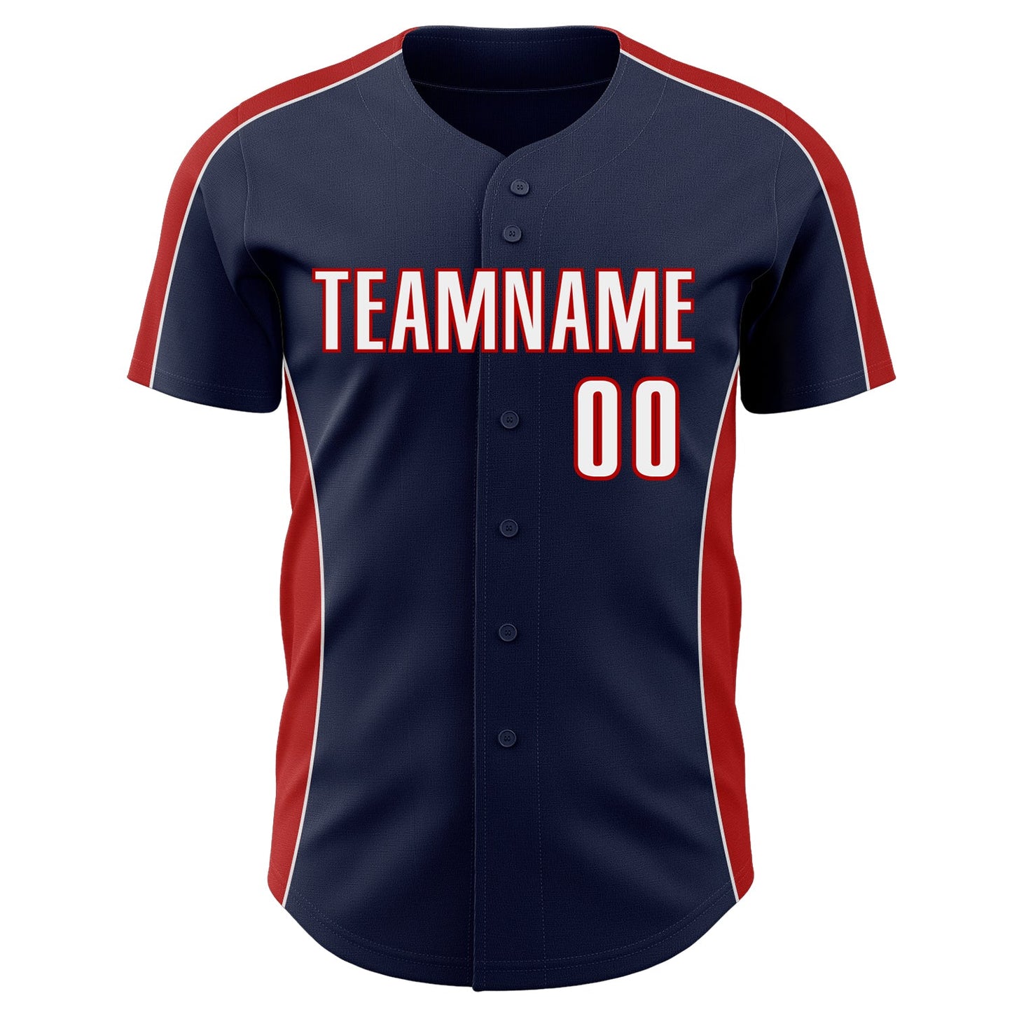 Custom Navy White-Red Classic Color Block Side Panel Stripe Authentic Baseball Jersey view 2