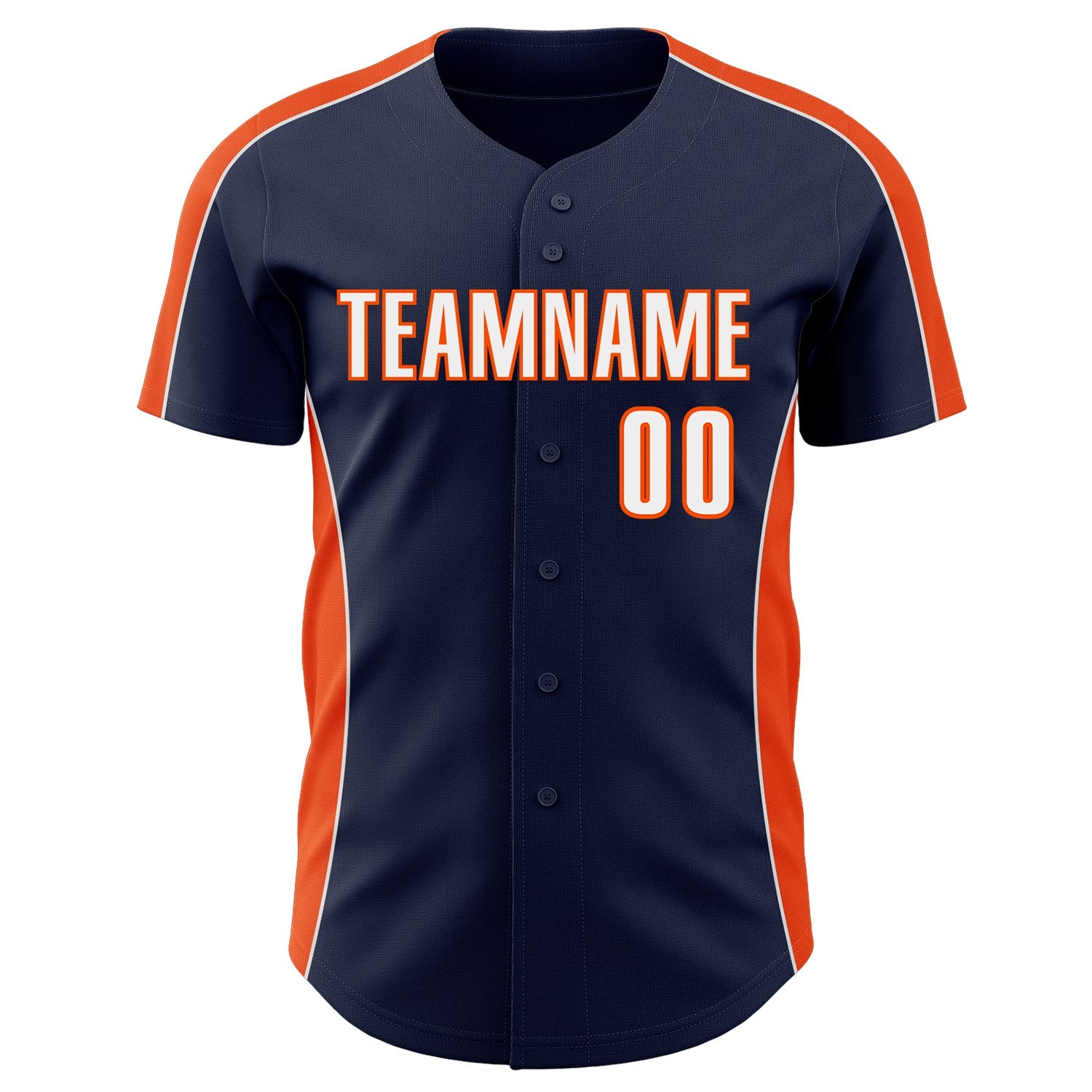 Custom Navy White-Orange Classic Color Block Side Panel Stripe Authentic Baseball Jersey view 2