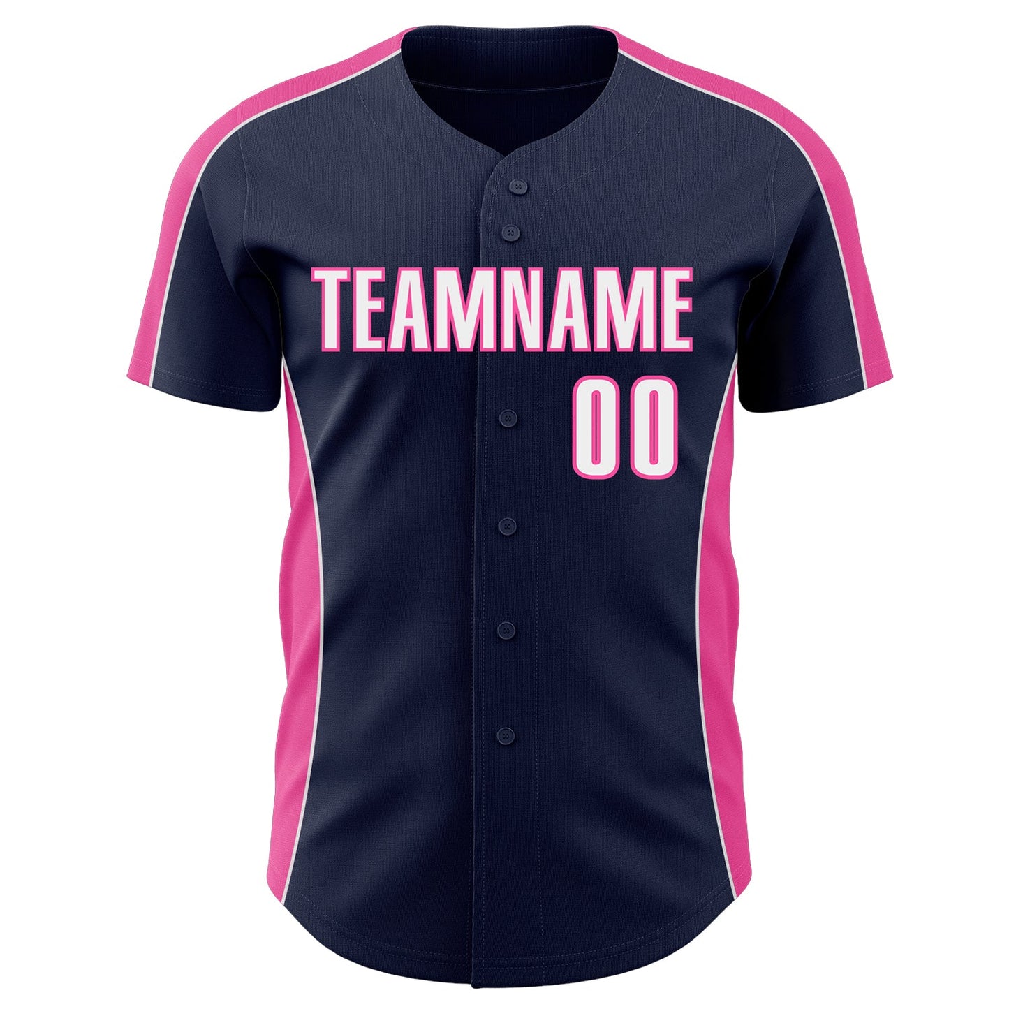 Custom Navy White-Pink Classic Color Block Side Panel Stripe Authentic Baseball Jersey view 2