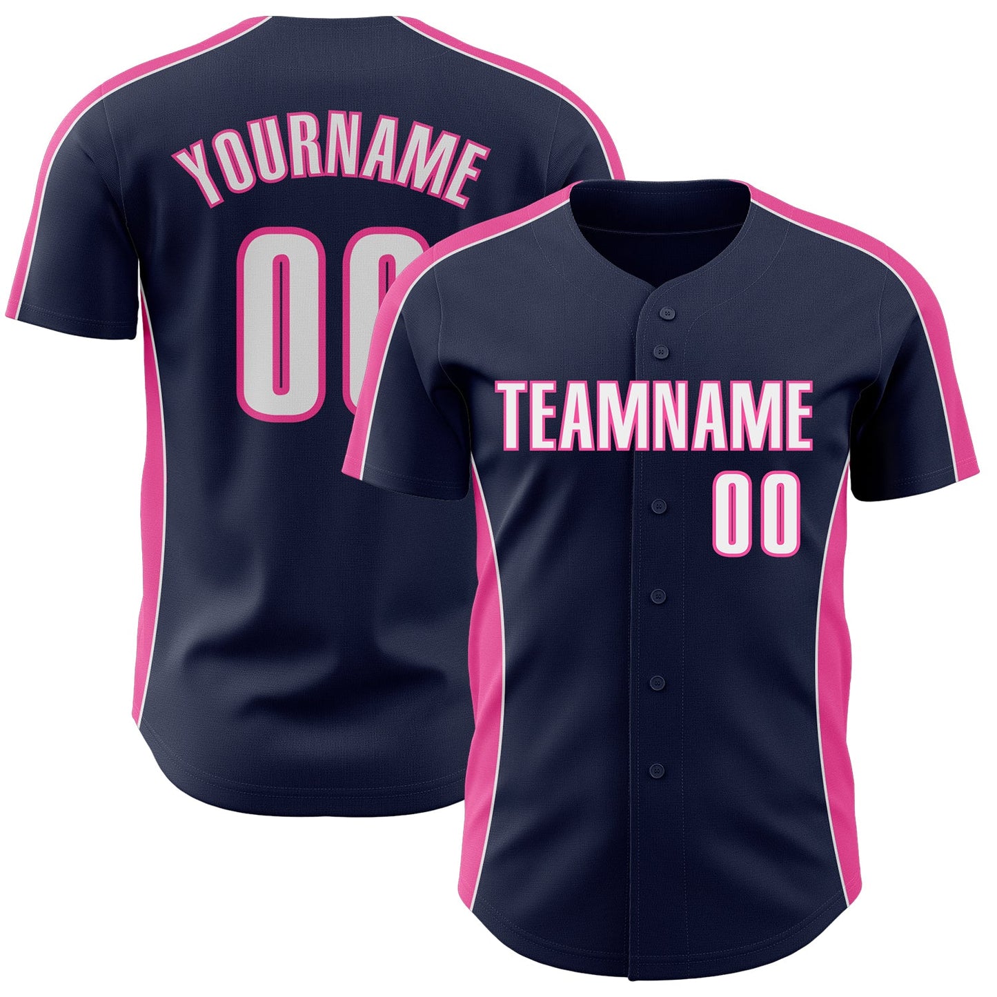 Custom Navy White-Pink Classic Color Block Side Panel Stripe Authentic Baseball Jersey - Main View
