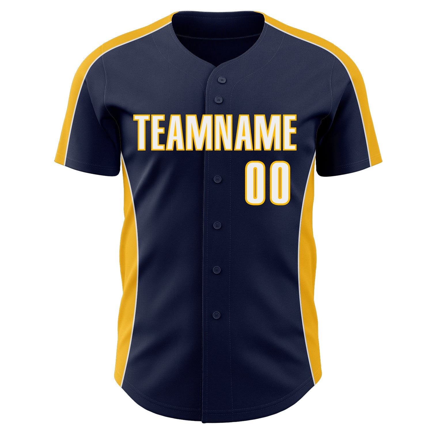Custom Navy White-Gold Classic Color Block Side Panel Stripe Authentic Baseball Jersey view 2