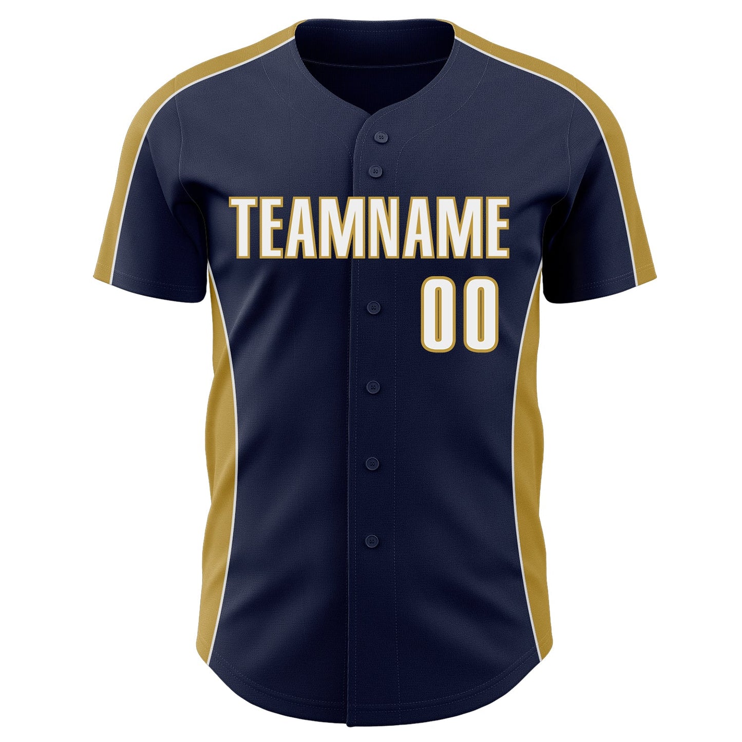 Custom Navy White-Old Gold Classic Color Block Side Panel Stripe Authentic Baseball Jersey view 2