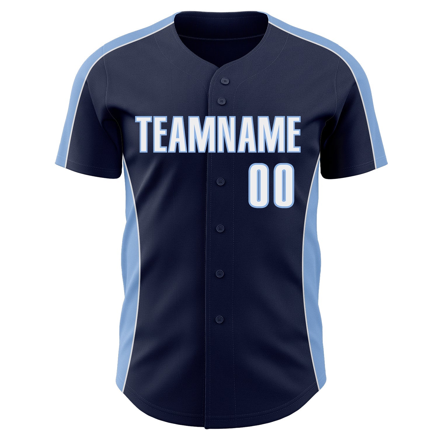 Custom Navy White-Light Blue Classic Color Block Side Panel Stripe Authentic Baseball Jersey view 2