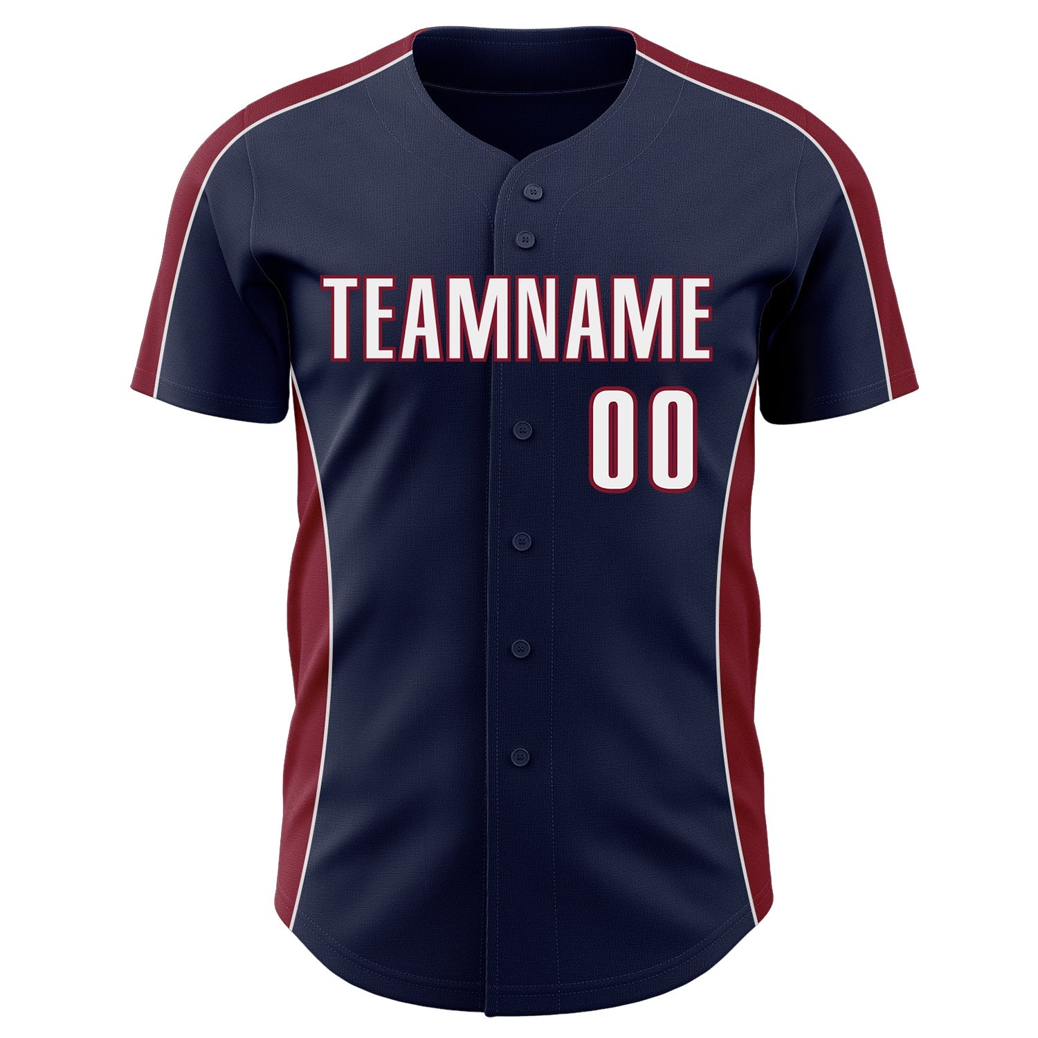 Custom Navy White-Crimson Classic Color Block Side Panel Stripe Authentic Baseball Jersey view 2