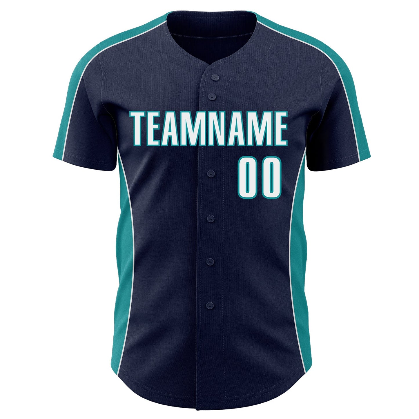 Custom Navy White-Teal Classic Color Block Side Panel Stripe Authentic Baseball Jersey view 2