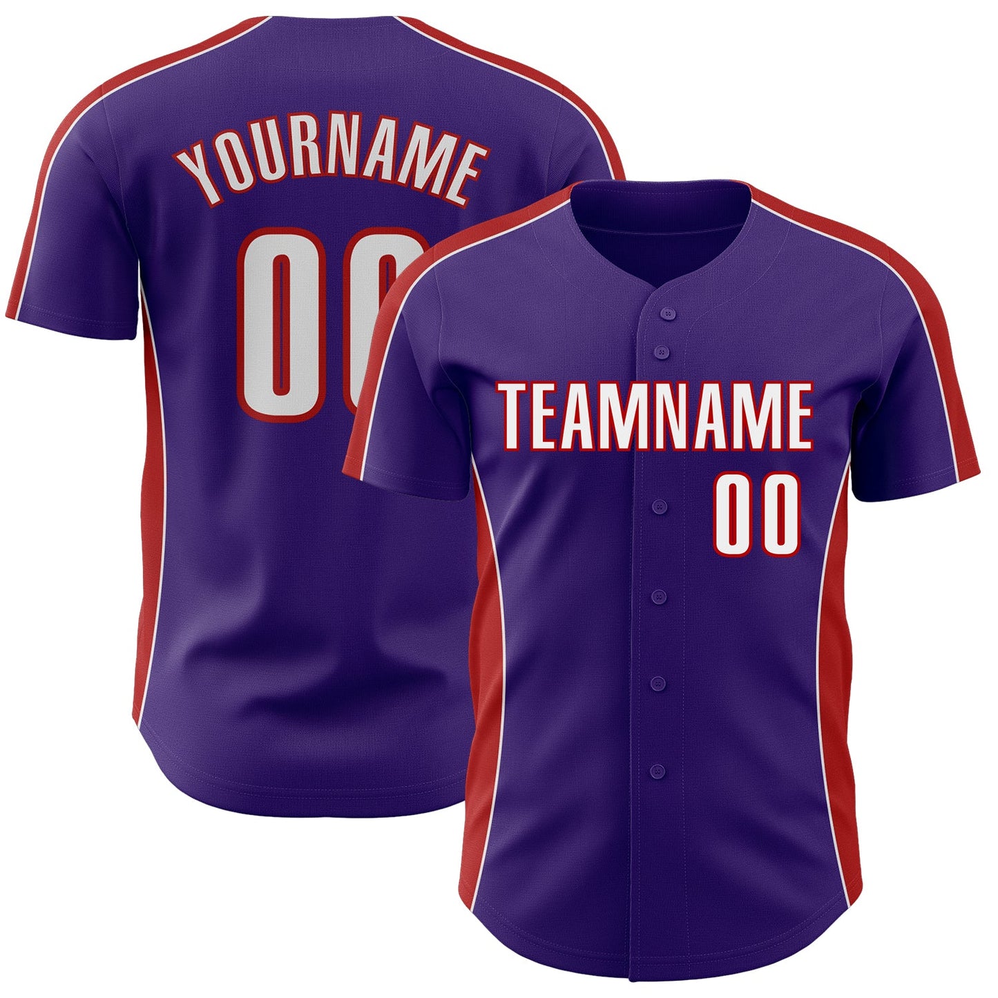Custom Purple White-Red Classic Color Block Side Panel Stripe Authentic Baseball Jersey - Main View