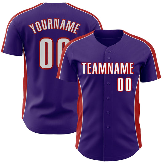 Custom Purple White-Red Classic Color Block Side Panel Stripe Authentic Baseball Jersey - Main View