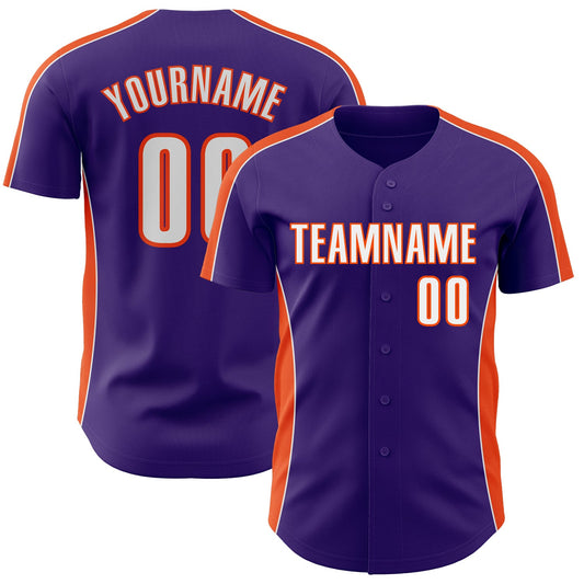 Custom Purple White-Orange Classic Color Block Side Panel Stripe Authentic Baseball Jersey - Main View