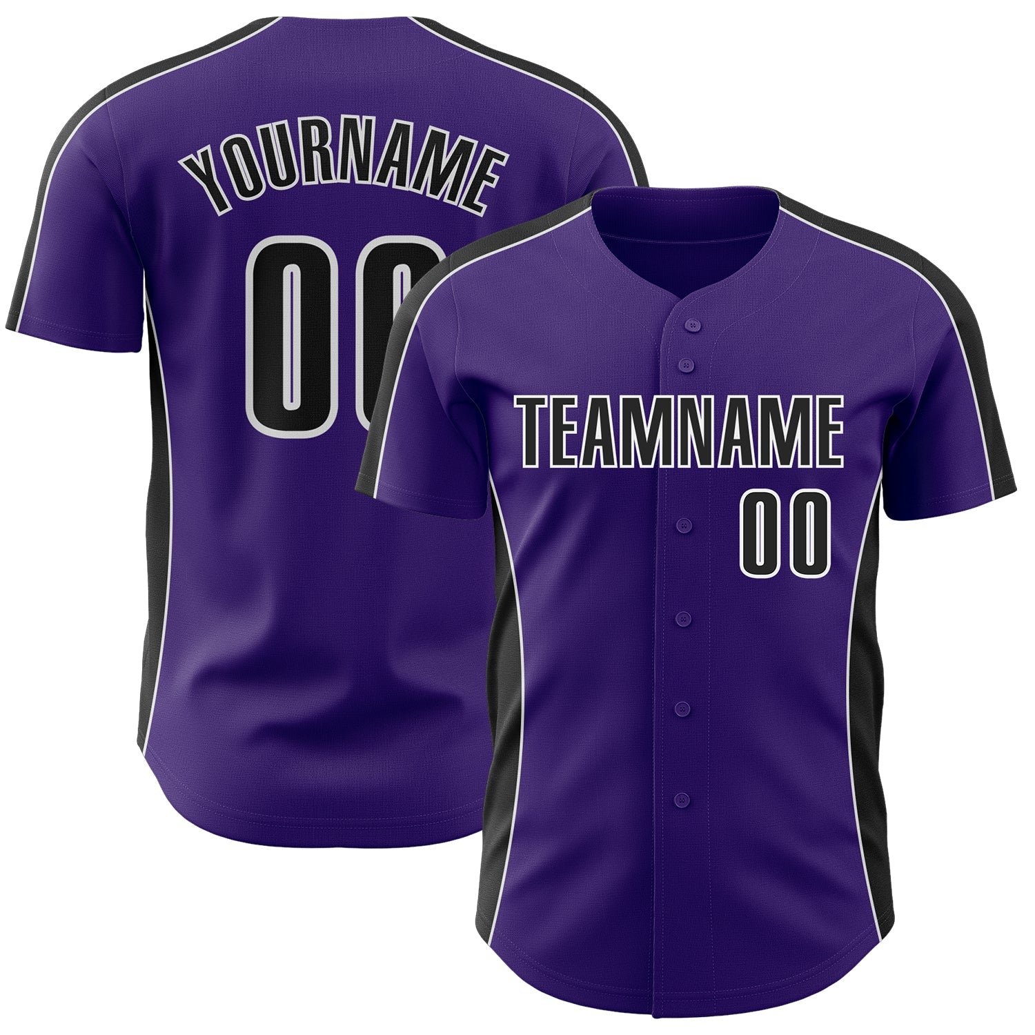 Custom Purple Black-White Classic Color Block Side Panel Stripe Authentic Baseball Jersey - Main View