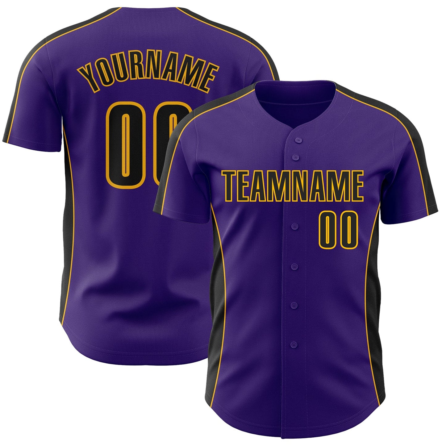 Custom Purple Black-Gold Classic Color Block Side Panel Stripe Authentic Baseball Jersey - Main View