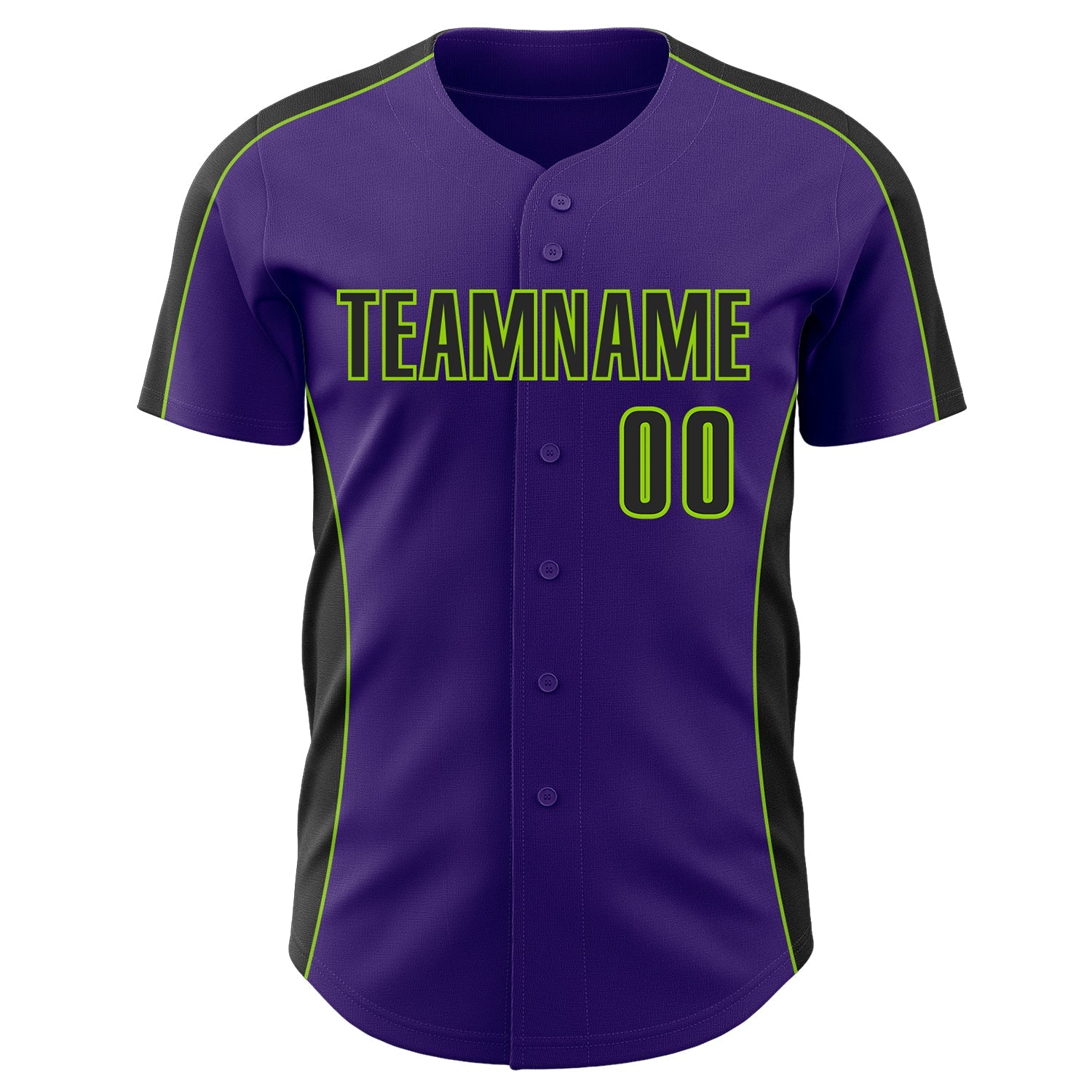 Custom Purple Black-Neon Green Classic Color Block Side Panel Stripe Authentic Baseball Jersey view 2