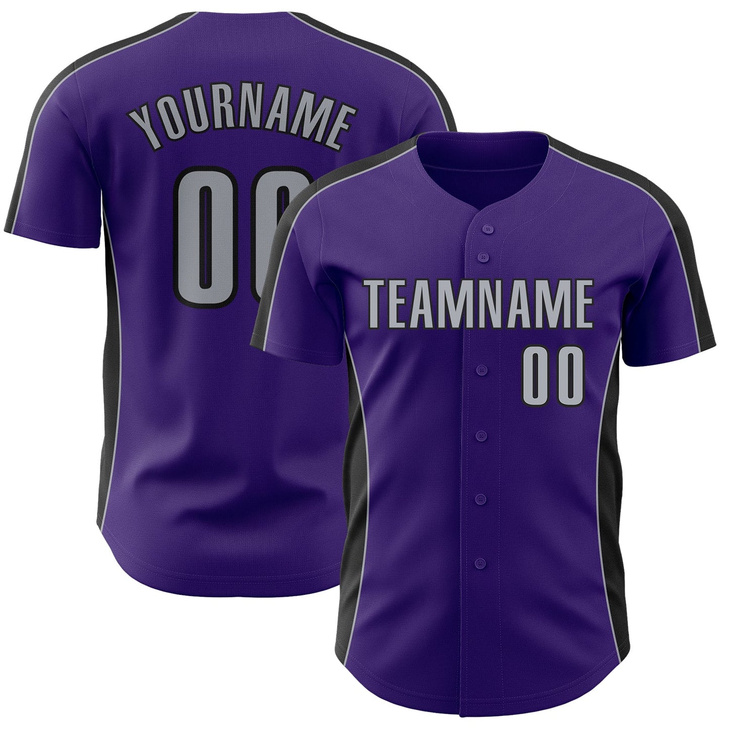 Custom Purple Gray-Black Classic Color Block Side Panel Stripe Authentic Baseball Jersey - Main View