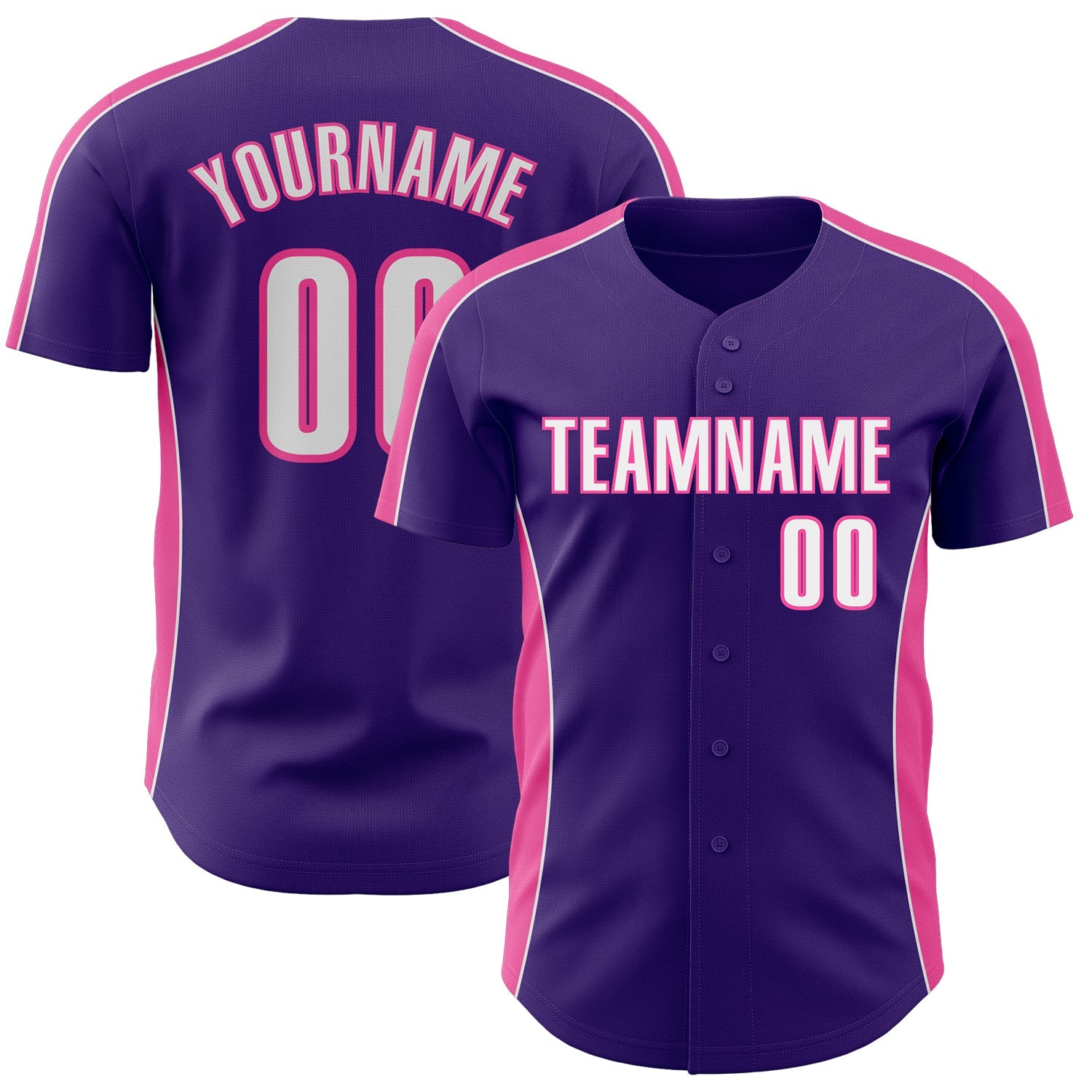 Custom Purple White-Pink Classic Color Block Side Panel Stripe Authentic Baseball Jersey - Main View