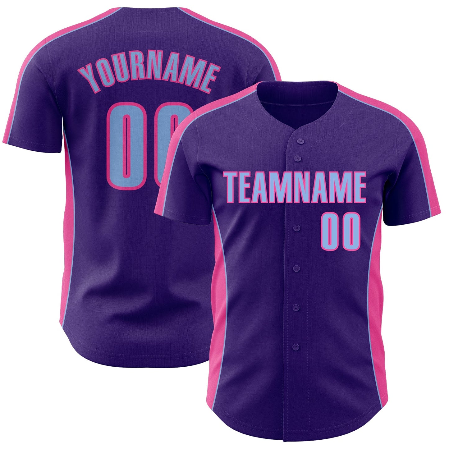 Custom Purple Light Blue-Pink Classic Color Block Side Panel Stripe Authentic Baseball Jersey - Main View