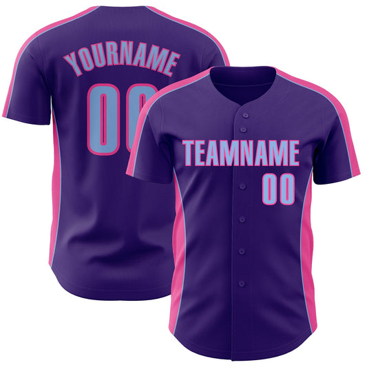Custom Purple Light Blue-Pink Classic Color Block Side Panel Stripe Authentic Baseball Jersey - Main View