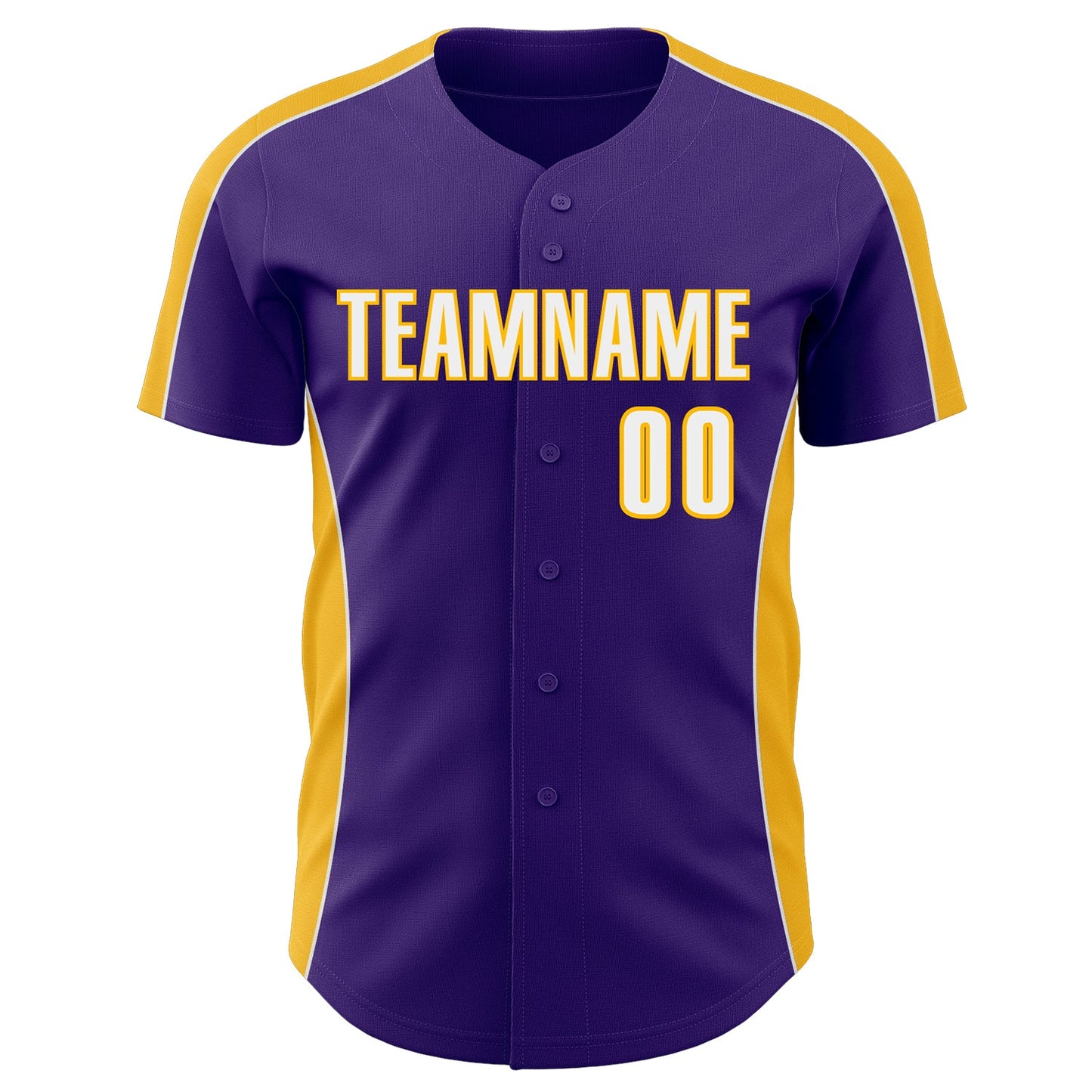 Custom Purple White-Gold Classic Color Block Side Panel Stripe Authentic Baseball Jersey view 2