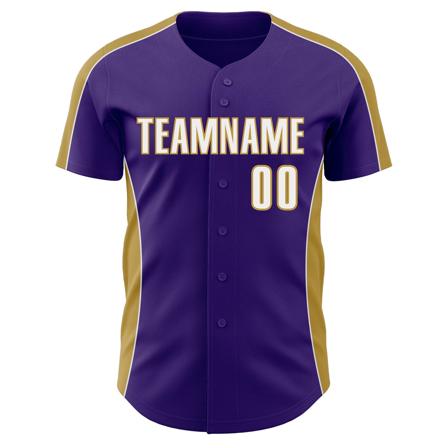 Custom Purple White-Old Gold Classic Color Block Side Panel Stripe Authentic Baseball Jersey view 2