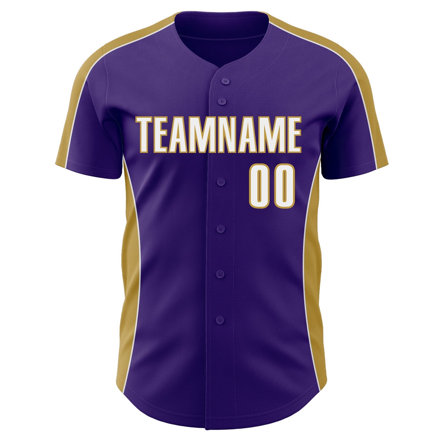Custom Purple White-Old Gold Classic Color Block Side Panel Stripe Authentic Baseball Jersey view 2