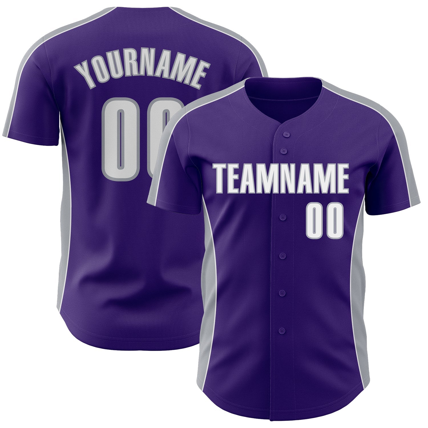 Custom Purple White-Gray Classic Color Block Side Panel Stripe Authentic Baseball Jersey - Main View