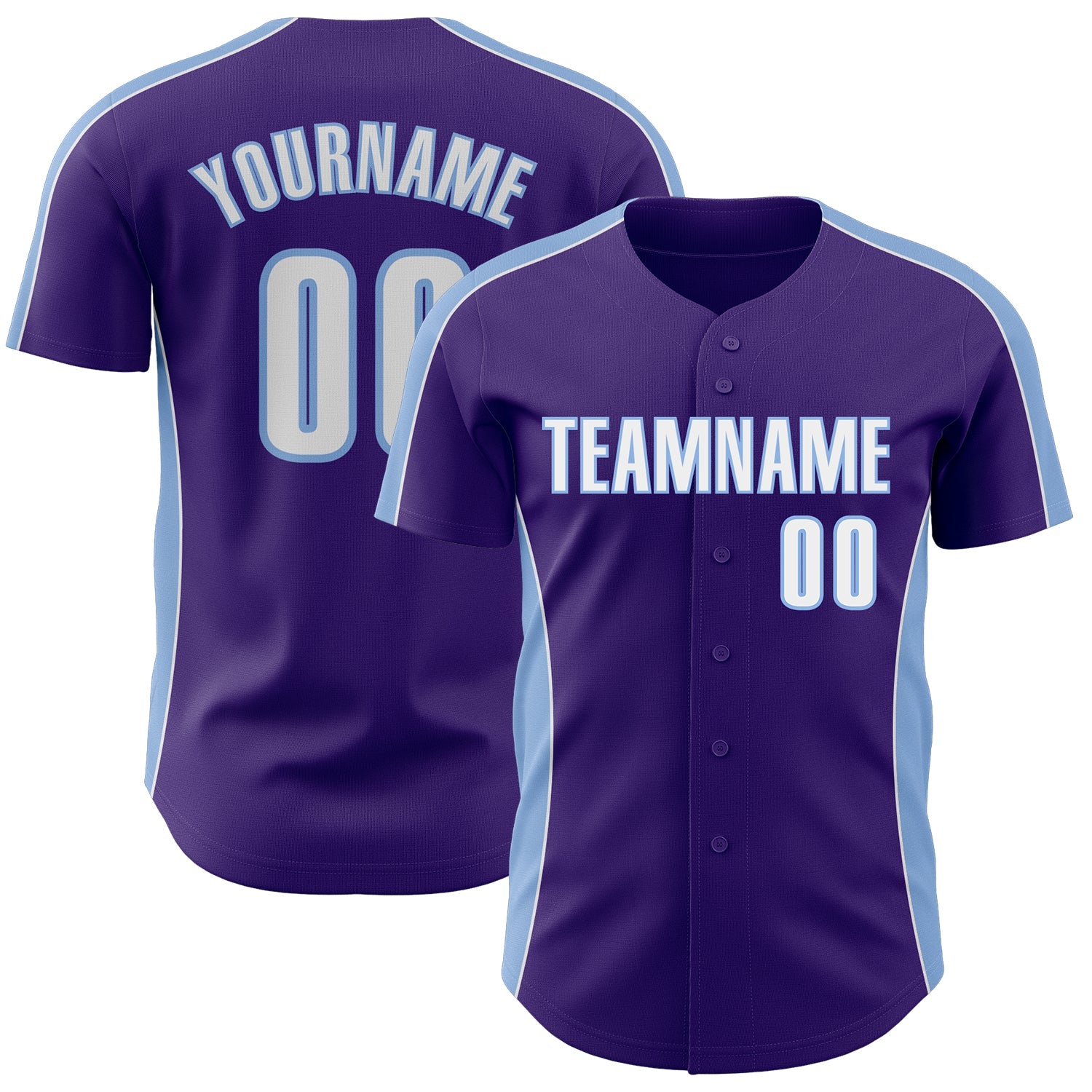 Custom Purple White-Light Blue Classic Color Block Side Panel Stripe Authentic Baseball Jersey - Main View