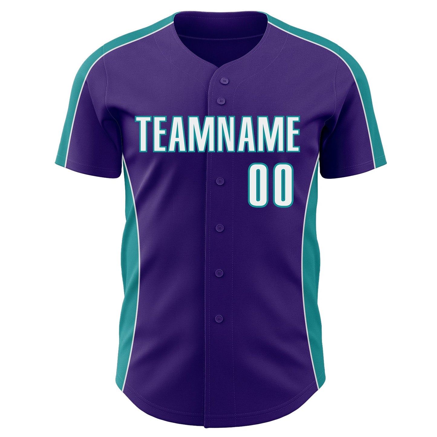 Custom Purple White-Teal Classic Color Block Side Panel Stripe Authentic Baseball Jersey view 2
