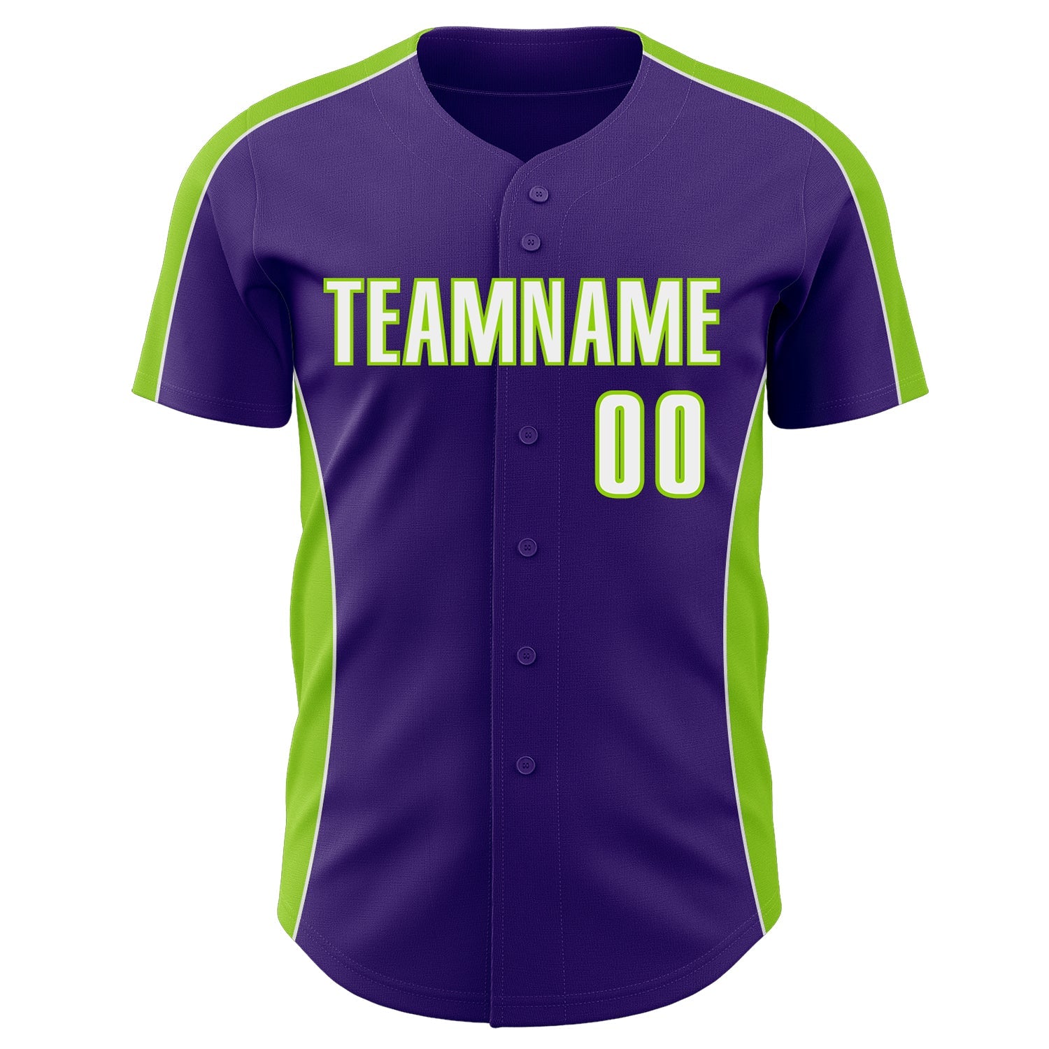 Custom Purple White-Neon Green Classic Color Block Side Panel Stripe Authentic Baseball Jersey view 2