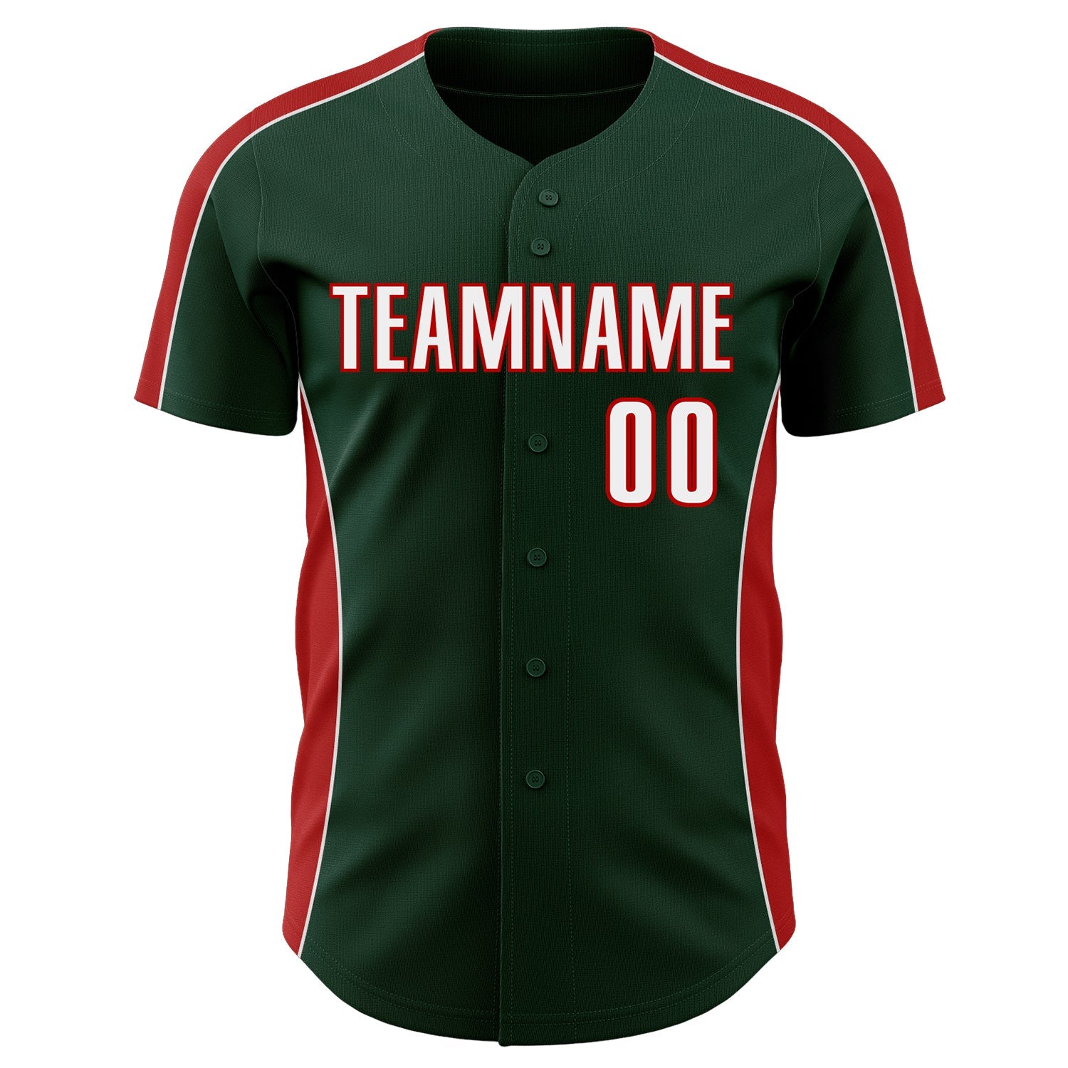 Custom Green White-Red Classic Color Block Side Panel Stripe Authentic Baseball Jersey view 2