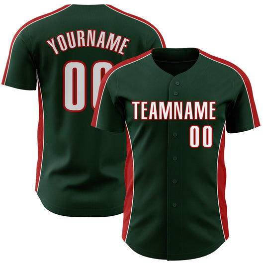 Custom Green White-Red Classic Color Block Side Panel Stripe Authentic Baseball Jersey - Main View