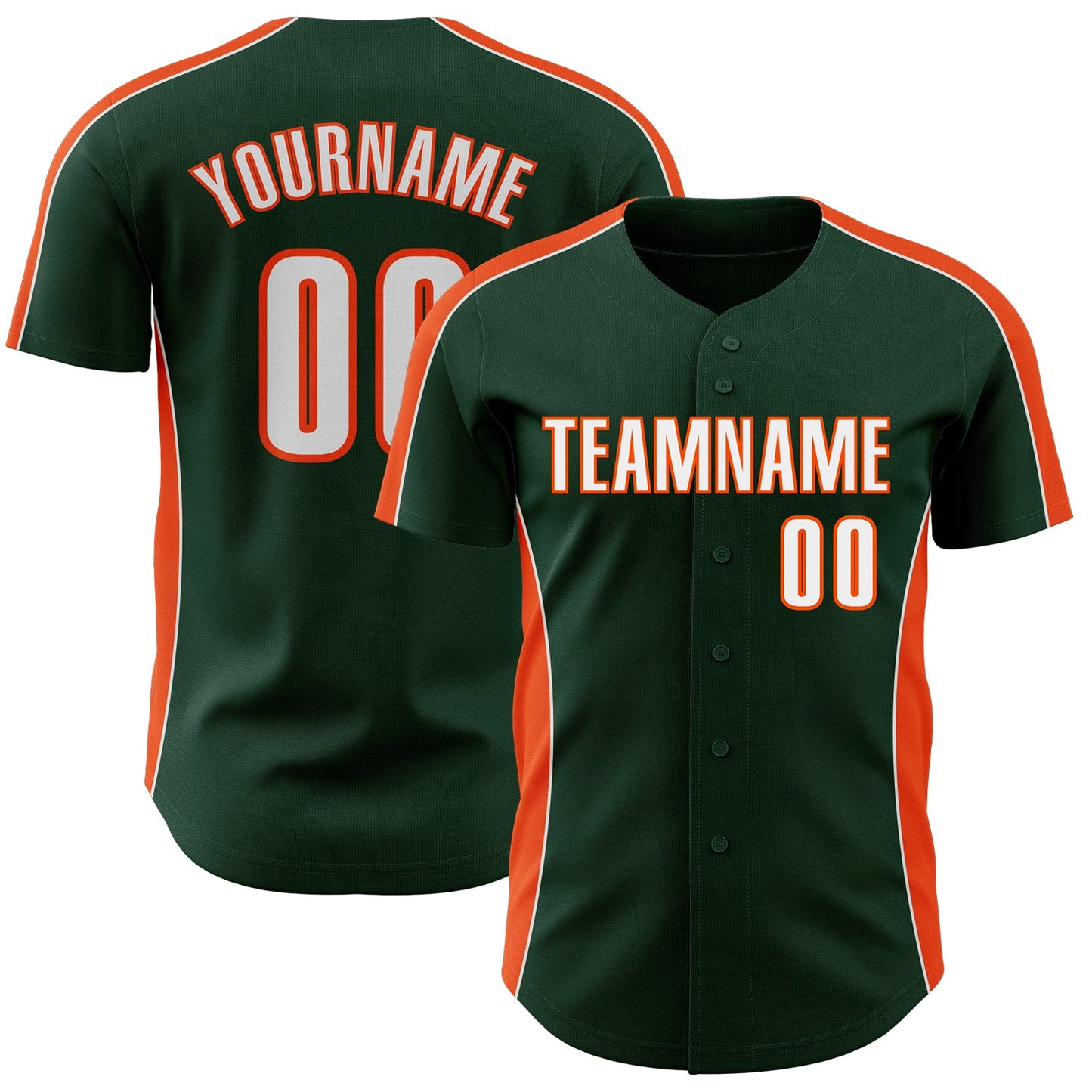 Custom Green White-Orange Classic Color Block Side Panel Stripe Authentic Baseball Jersey - Main View
