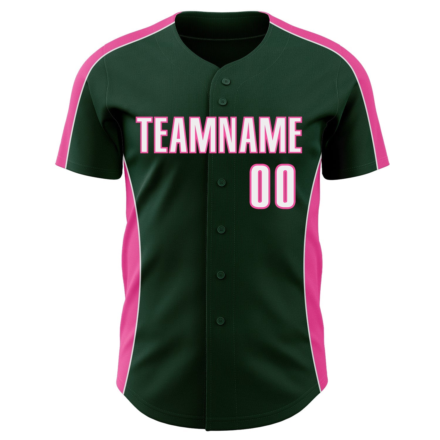 Custom Green White-Pink Classic Color Block Side Panel Stripe Authentic Baseball Jersey view 2