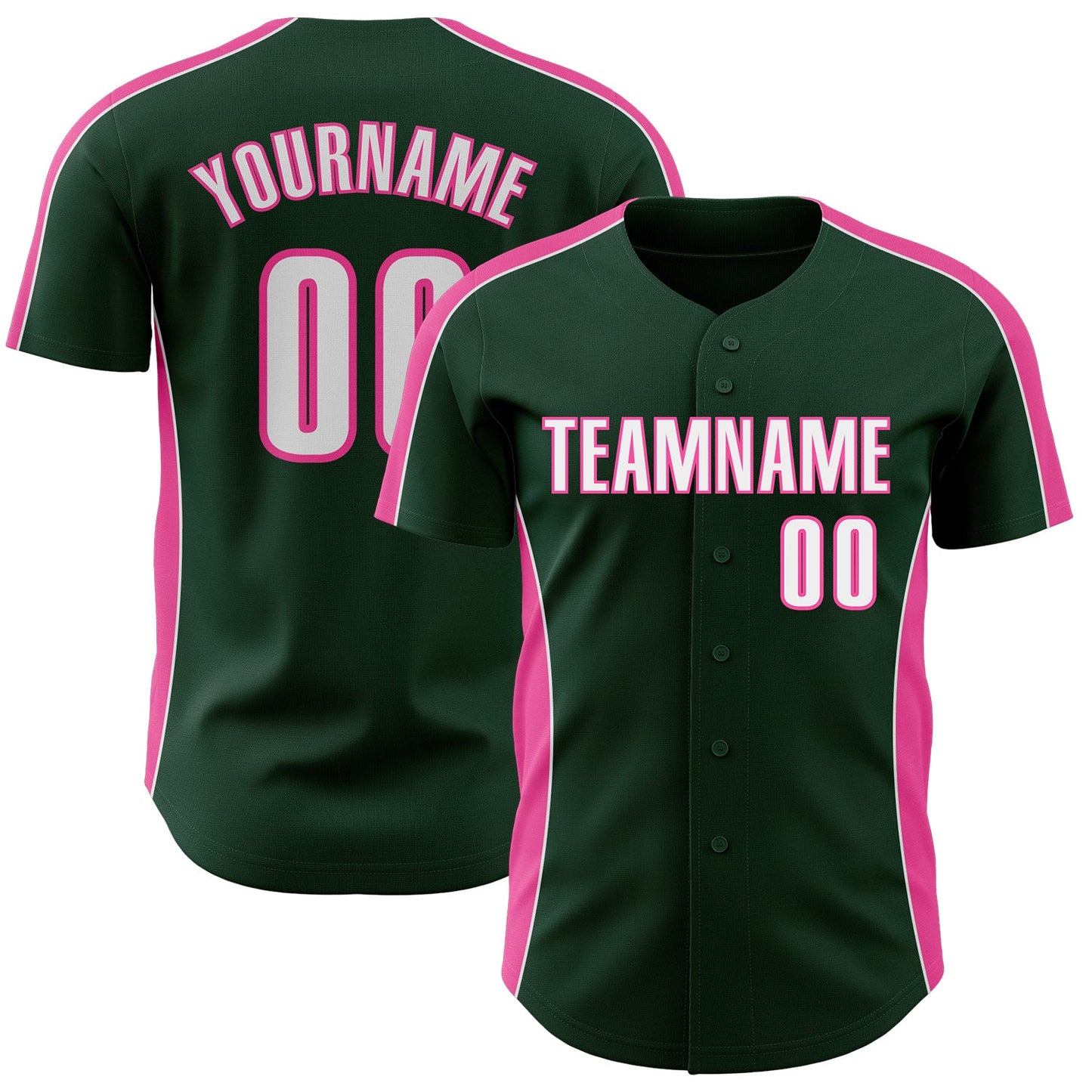 Custom Green White-Pink Classic Color Block Side Panel Stripe Authentic Baseball Jersey - Main View