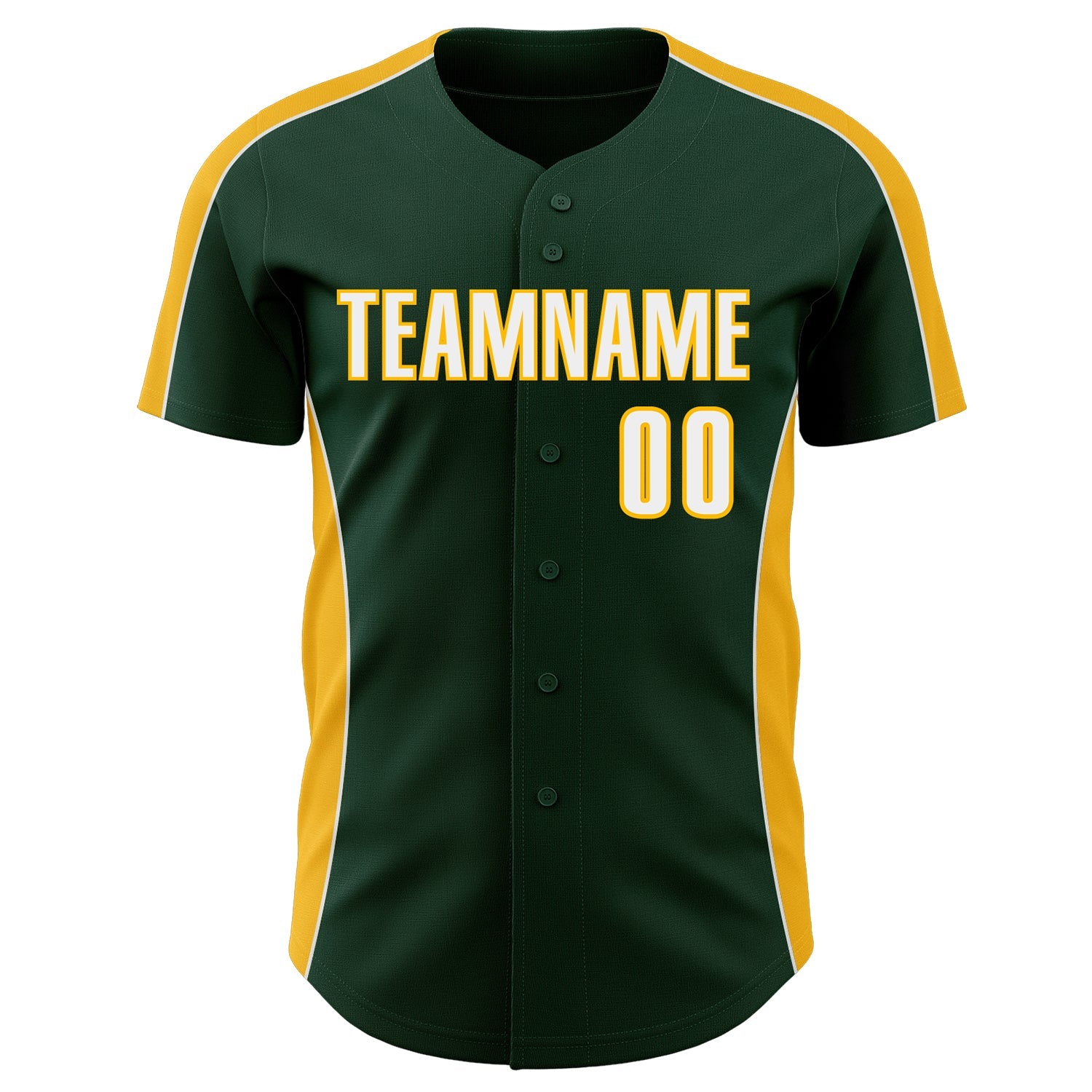Custom Green White-Gold Classic Color Block Side Panel Stripe Authentic Baseball Jersey view 2