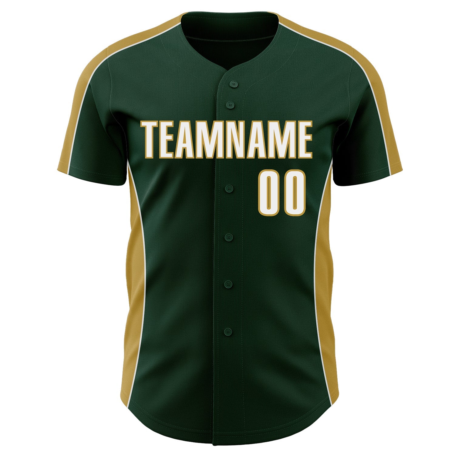 Custom Green White-Old Gold Classic Color Block Side Panel Stripe Authentic Baseball Jersey view 2