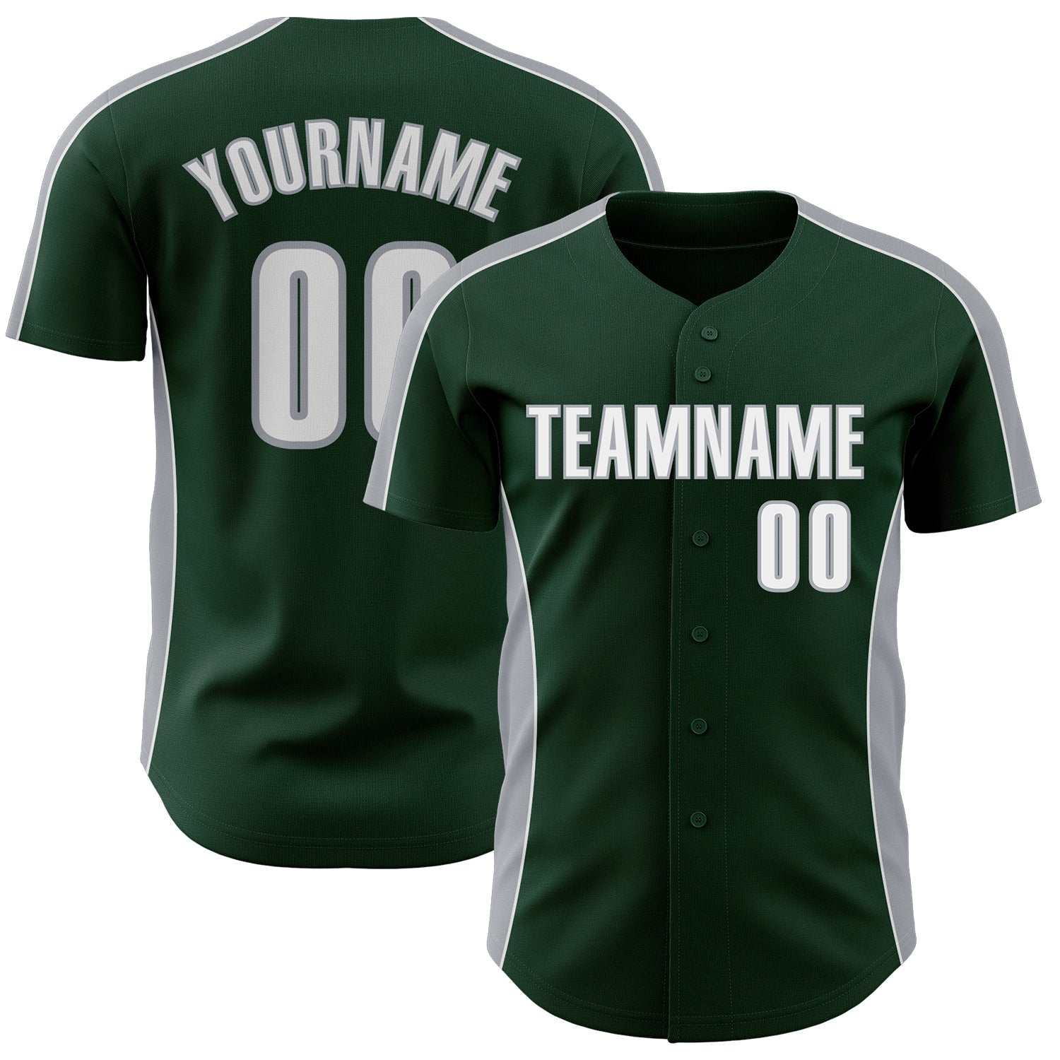 Custom Green White-Gray Classic Color Block Side Panel Stripe Authentic Baseball Jersey - Main View