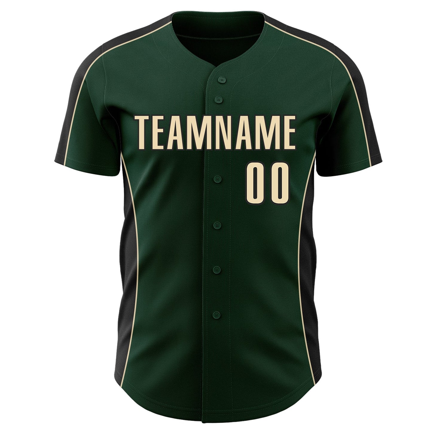Custom Green Cream-Black Classic Color Block Side Panel Stripe Authentic Baseball Jersey view 2