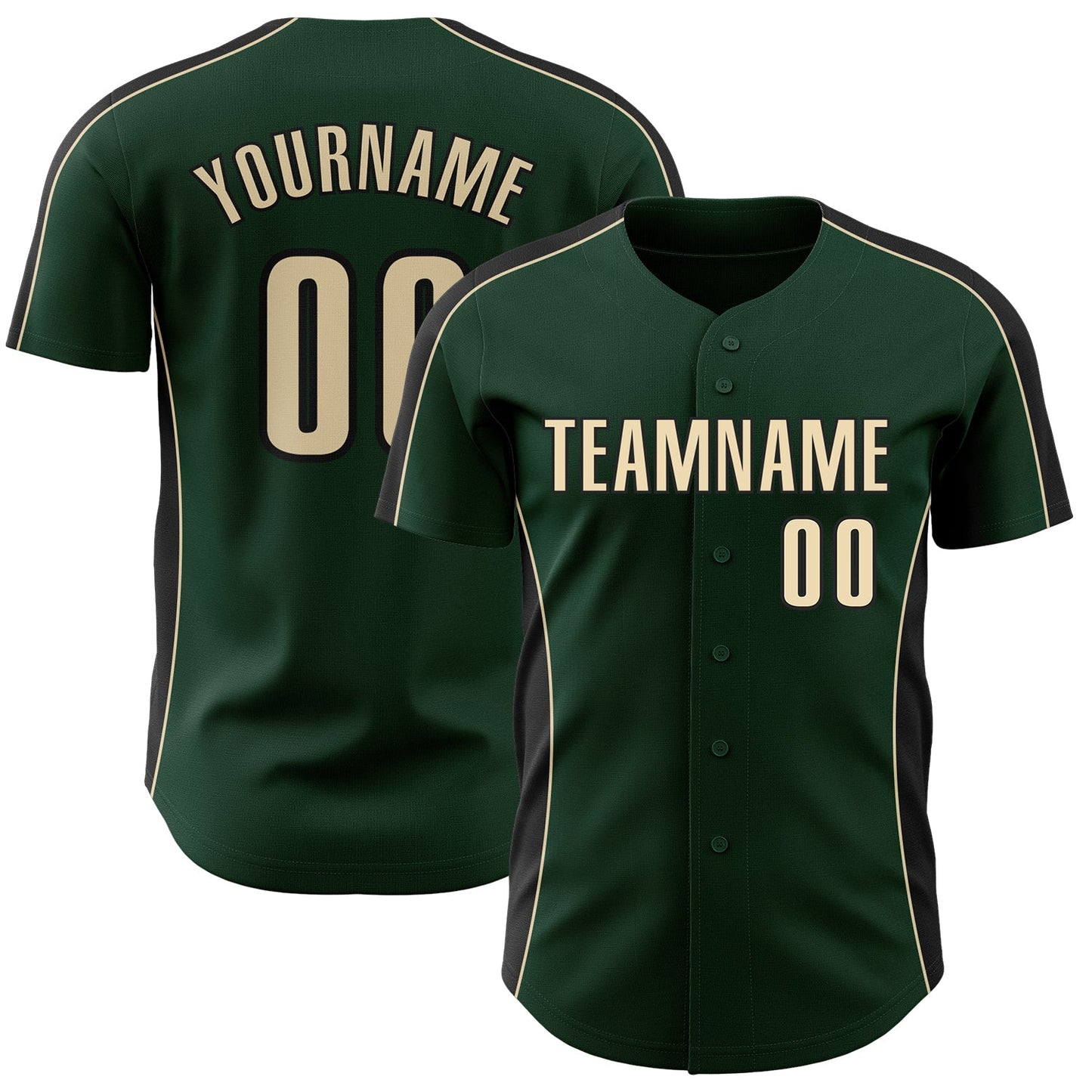 Custom Green Cream-Black Classic Color Block Side Panel Stripe Authentic Baseball Jersey - Main View