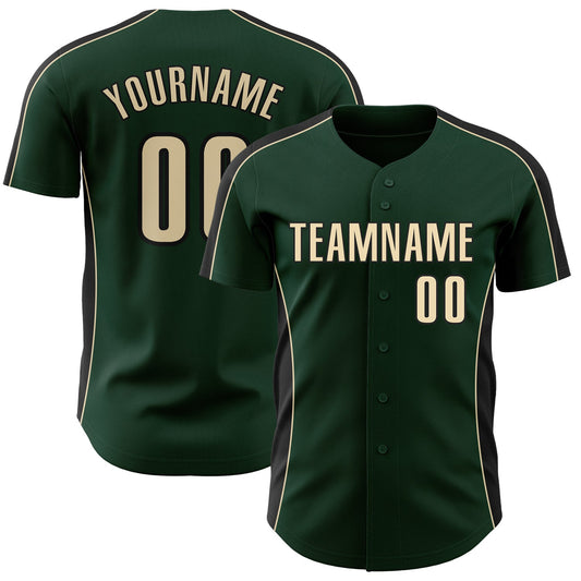 Custom Green Cream-Black Classic Color Block Side Panel Stripe Authentic Baseball Jersey - Main View