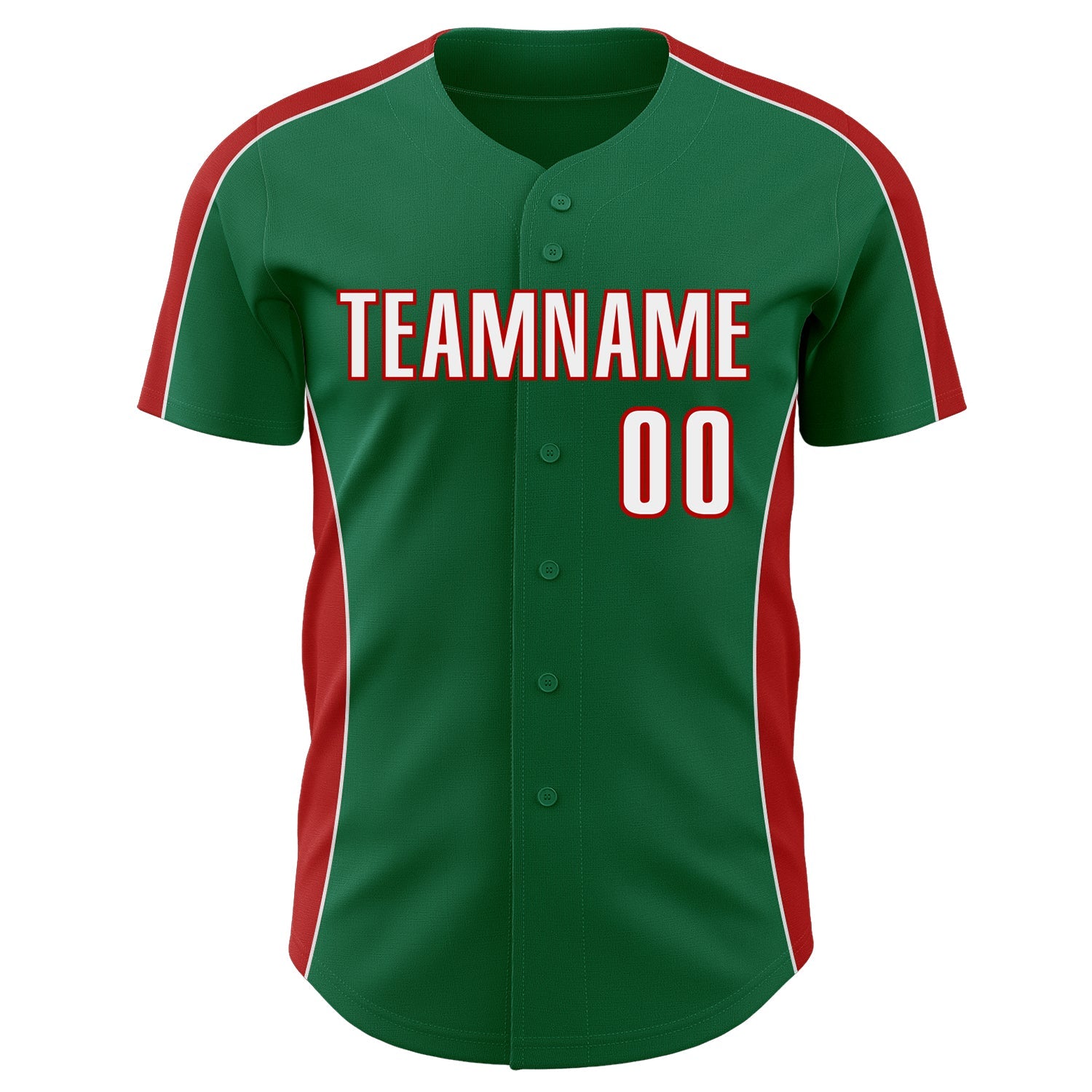 Custom Kelly Green White-Red Classic Color Block Side Panel Stripe Authentic Baseball Jersey view 2